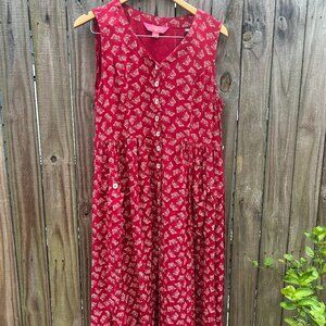 Vintage April Cornell Red Pink Cream Butterfly Print Dress Size M EUC Rayon